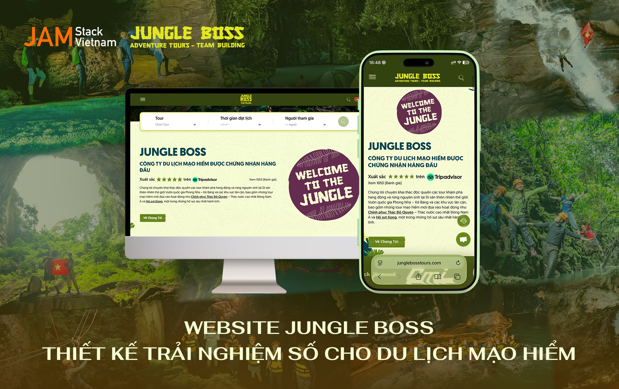 Website Jungle Boss: Thiết kế trải nghiệm khác biệt cho thương hiệu du lịch mạo hiểm hàng đầu Phong Nha